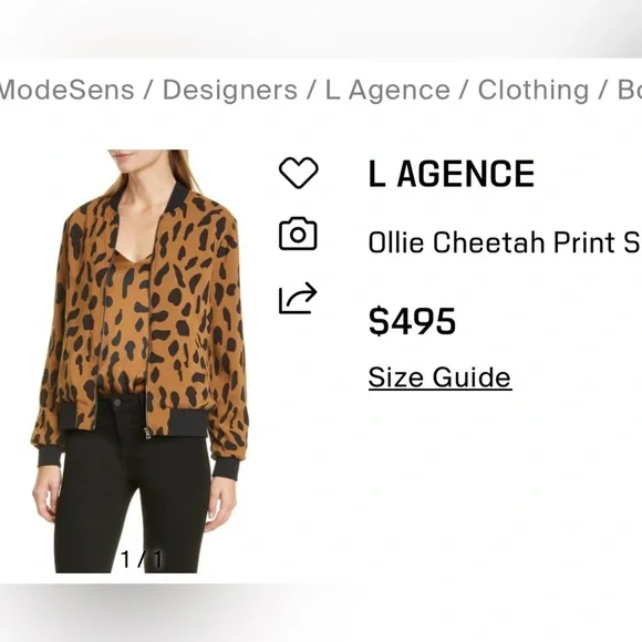 New! L’AGENCE Ollie Cheetah Silk Bomber Jacket Leopard Camel/Black Size Large - Picture 16 of 16